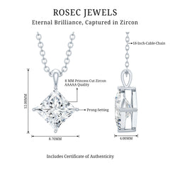 Diagonal Set 3 Carat Cubic Zirconia Princess Cut Necklace With Chain