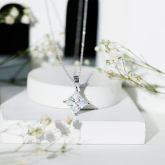 Diagonal Set 3 Carat Cubic Zirconia Princess Cut Necklace With Chain