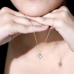 8 MM Round Certified Cubic Zirconia Solitaire Pendant Necklace in Gold