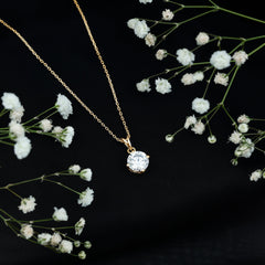 8 MM Round Certified Cubic Zirconia Solitaire Pendant Necklace in Gold