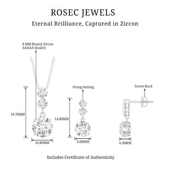 Cubic Zirconia Dangle Necklace and Earrings Set For Bride
