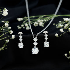 Cubic Zirconia Dangle Necklace and Earrings Set For Bride