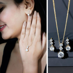 Cubic Zirconia Dangle Necklace and Earrings Set For Bride