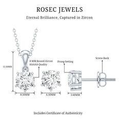 2 CT Zircon Solitaire Pendant and Earrings Set