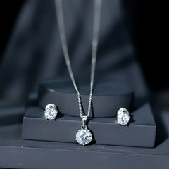 2 CT Zircon Solitaire Pendant and Earrings Set
