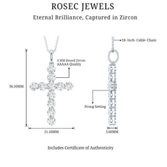 Certified Cubic Zirconia Christian Cross Necklace With Silver Chain