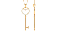 Certified Moissanite Open Heart Key Pendant Necklace