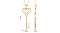 Moissanite Double Heart Key Pendant Necklace