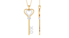 Moissanite Double Heart Key Pendant Necklace