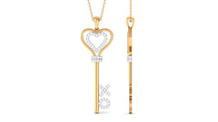 Moissanite Double Heart Key Pendant Necklace