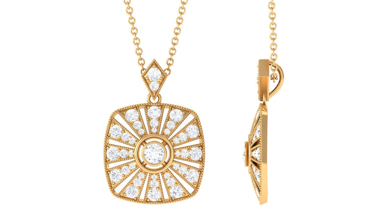1 CT Certified Moissanite Beaded Vintage Pendant
