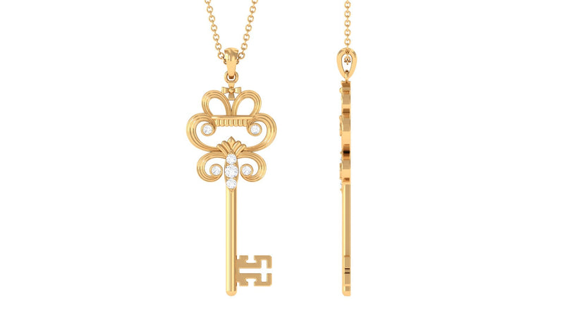 1/4 CT Certified Moissanite Vintage Gold Key Pendant Necklace