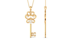 1/4 CT Certified Moissanite Vintage Gold Key Pendant Necklace