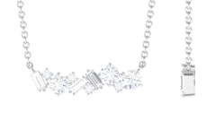 0.75 CT Round and Baguette Cut Moissanite Cluster Bar Necklace