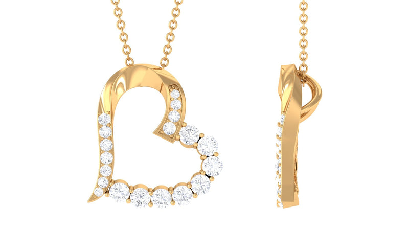 1 CT Round Cut Moissanite Heart Pendant in Prong Setting