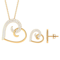 Modern Heart Necklace and Earrings with Moissanite