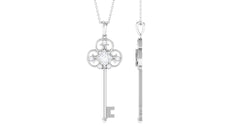 Round and Princess Cut Moissanite Key Pendant Necklace in Bezel Set