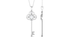 Round and Princess Cut Moissanite Key Pendant Necklace in Bezel Set
