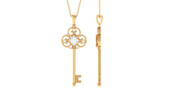 Round and Princess Cut Moissanite Key Pendant Necklace in Bezel Set
