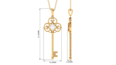 Round and Princess Cut Moissanite Key Pendant Necklace in Bezel Set