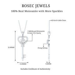 Certified Moissanite Heart Key Pendant Necklace