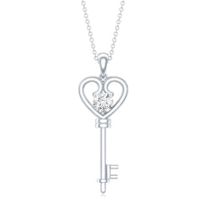 Certified Moissanite Heart Key Pendant Necklace