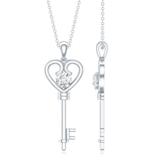 Certified Moissanite Heart Key Pendant Necklace