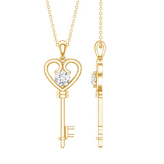 Certified Moissanite Heart Key Pendant Necklace