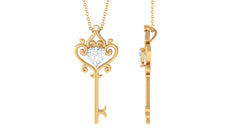 Certified Moissanite Heart Key Necklace for Women