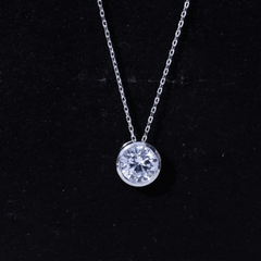 Bezel Set Cubic Zirconia Solitaire Necklace with Silver Chain