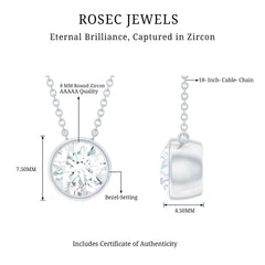 Round Cut 8MM Cubic Zirconia Bezel Set Solitaire Necklace