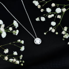 Round Cut 8MM Cubic Zirconia Bezel Set Solitaire Necklace