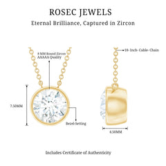 Round Cut 8MM Cubic Zirconia Bezel Set Solitaire Necklace