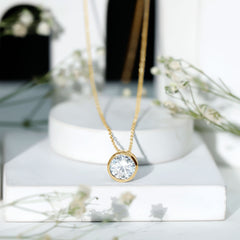 Round Cut 8MM Cubic Zirconia Bezel Set Solitaire Necklace