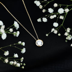Round Cut 8MM Cubic Zirconia Bezel Set Solitaire Necklace