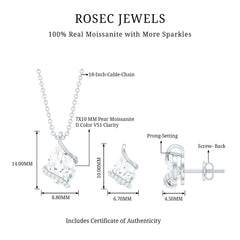 4 CT Pear and Round Shape Moissanite Teardrop Jewelry Set