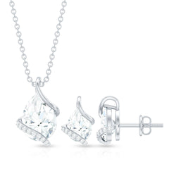 4 CT Pear and Round Shape Moissanite Teardrop Jewelry Set