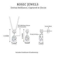 Certified 3 Carat Cubic Zirconia Drop Necklace and Earrings Set