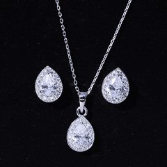 Certified CZ Diamond Teardrop Necklace and Earrings Set for Women