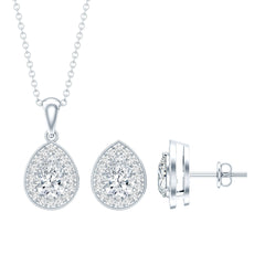 Certified CZ Diamond Teardrop Necklace and Earrings Set for Women