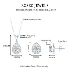Certified CZ Diamond Teardrop Necklace and Earrings Set for Women