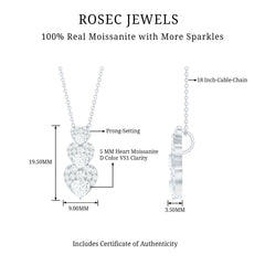 1.75 CT Certified Moissanite Dangle Heart Pendant in Gold