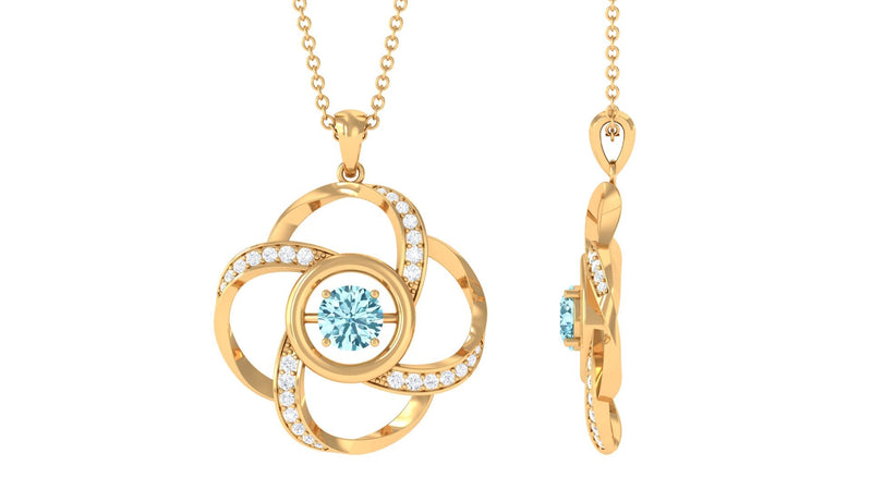 Modern Flower Pendant with Round Aquamarine and Diamond