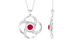 Modern Flower Pendant with Round Created Ruby and Diamond