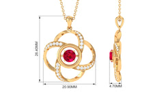 Modern Flower Pendant with Round Created Ruby and Diamond