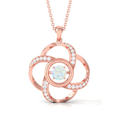 Natural Ethiopian Opal Floral Pendant Necklace with Diamond