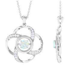 Natural Ethiopian Opal Floral Pendant Necklace with Diamond