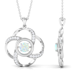 Natural Ethiopian Opal Floral Pendant Necklace with Diamond