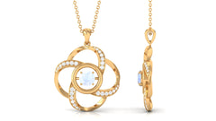 Modern Flower Pendant with Round Moonstone and Diamond