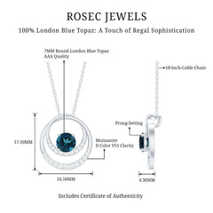 Real London Blue Topaz and Diamond Open Circle Pendant
